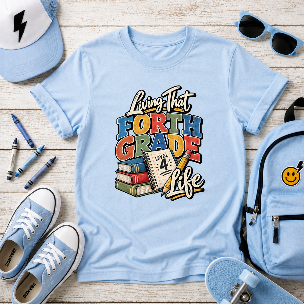 Kids 'Living That Fourth Grade Life' Back‑to‑School Graphic T-shirt