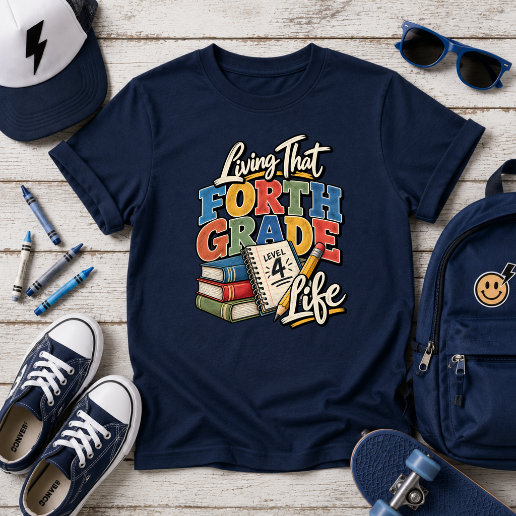 Kids 'Living That Fourth Grade Life' Back‑to‑School Graphic T-shirt