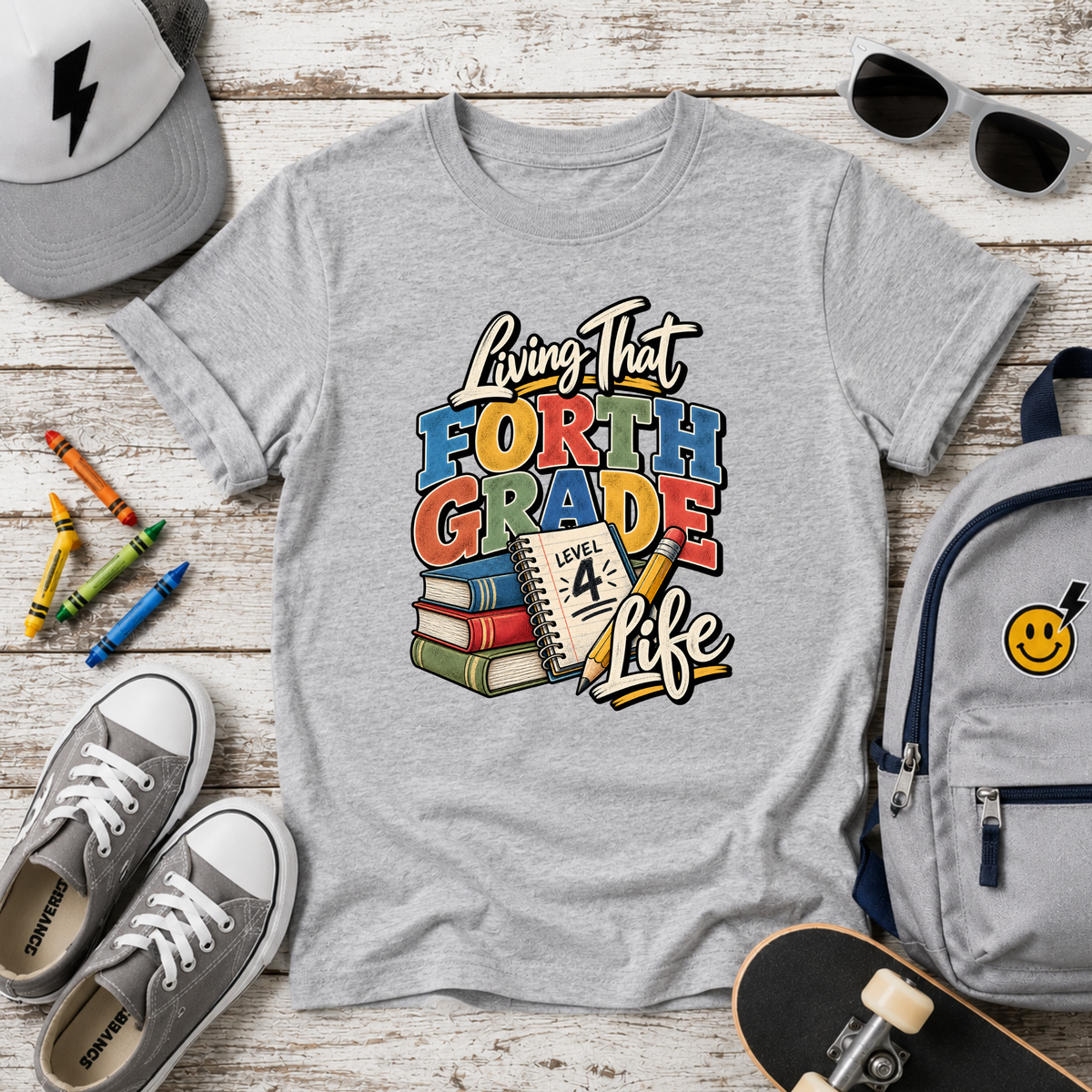 Kids 'Living That Fourth Grade Life' Back‑to‑School Graphic T-shirt