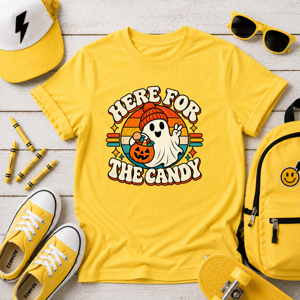 Kids Graphic Halloween T-shirt  'Here For The Candy'