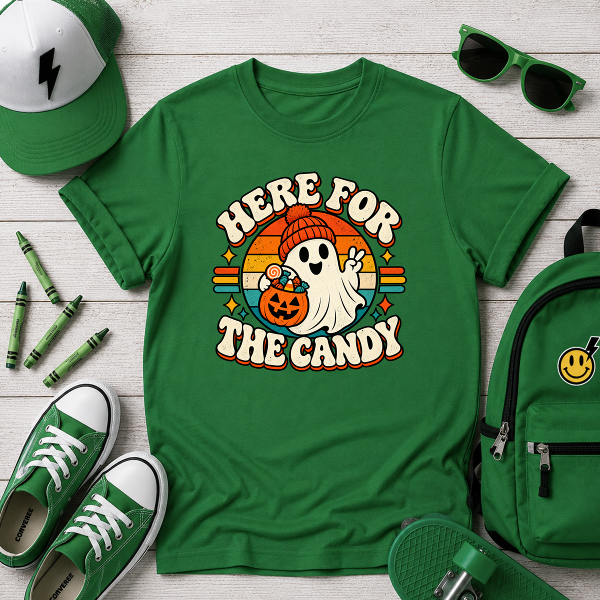 Kids Graphic Halloween T-shirt  'Here For The Candy'