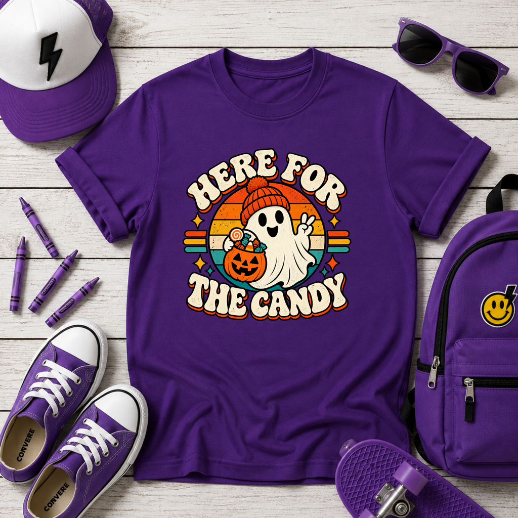 Kids Graphic Halloween T-shirt  'Here For The Candy'
