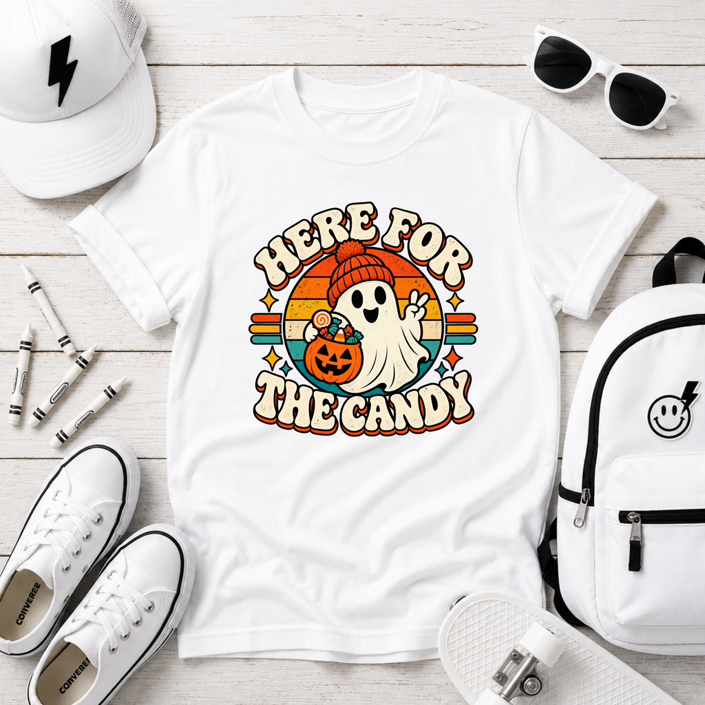 Kids Graphic Halloween T-shirt  'Here For The Candy'