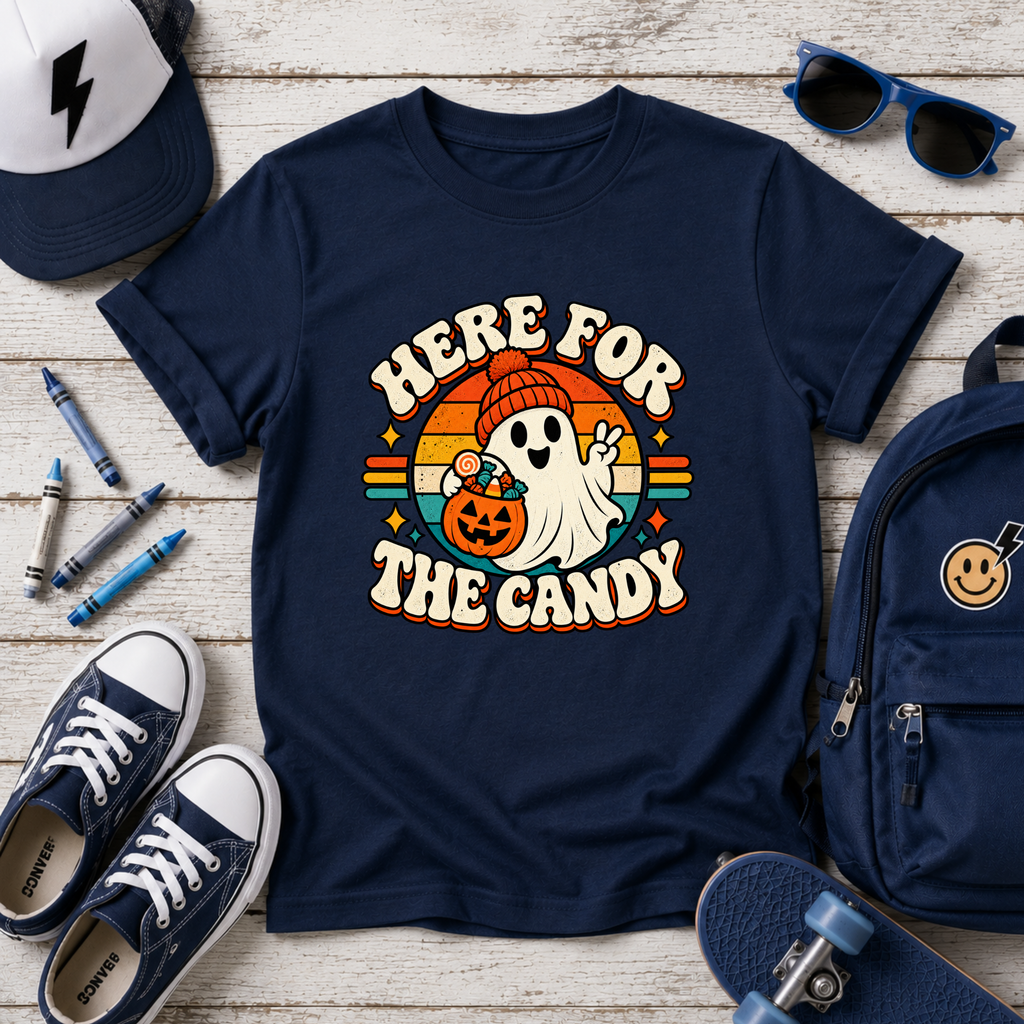 Kids Graphic Halloween T-shirt  'Here For The Candy'
