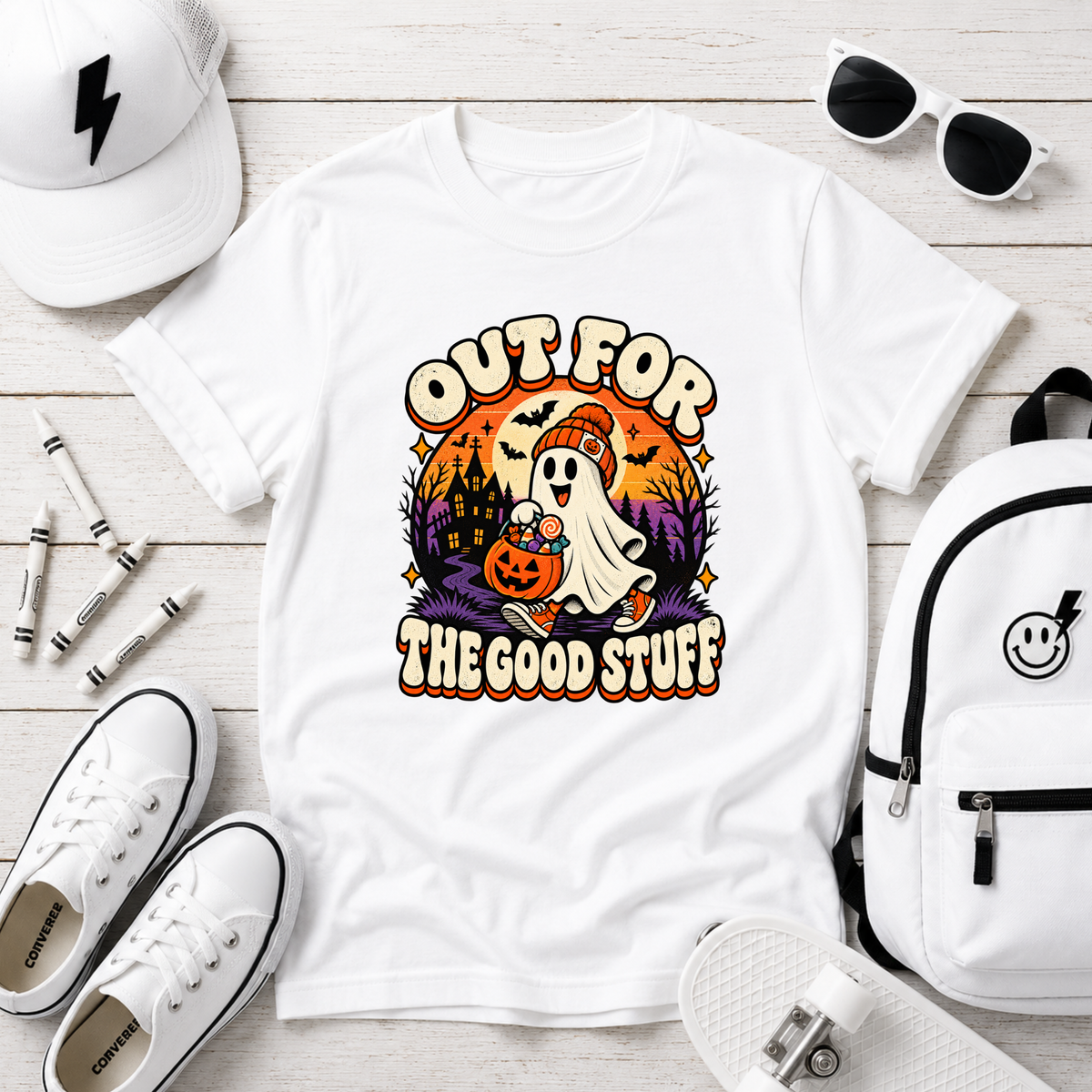 Kids Halloween Ghost Pumpkin Shirt "Out For The Good Stuff"