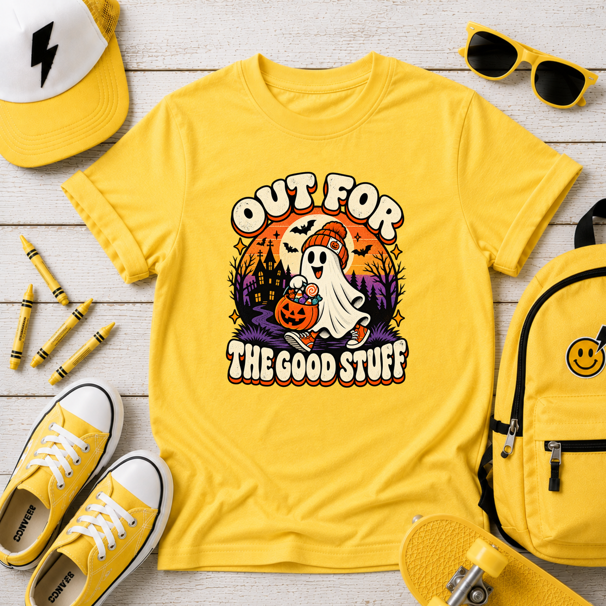 Kids Halloween Ghost Pumpkin Shirt "Out For The Good Stuff"