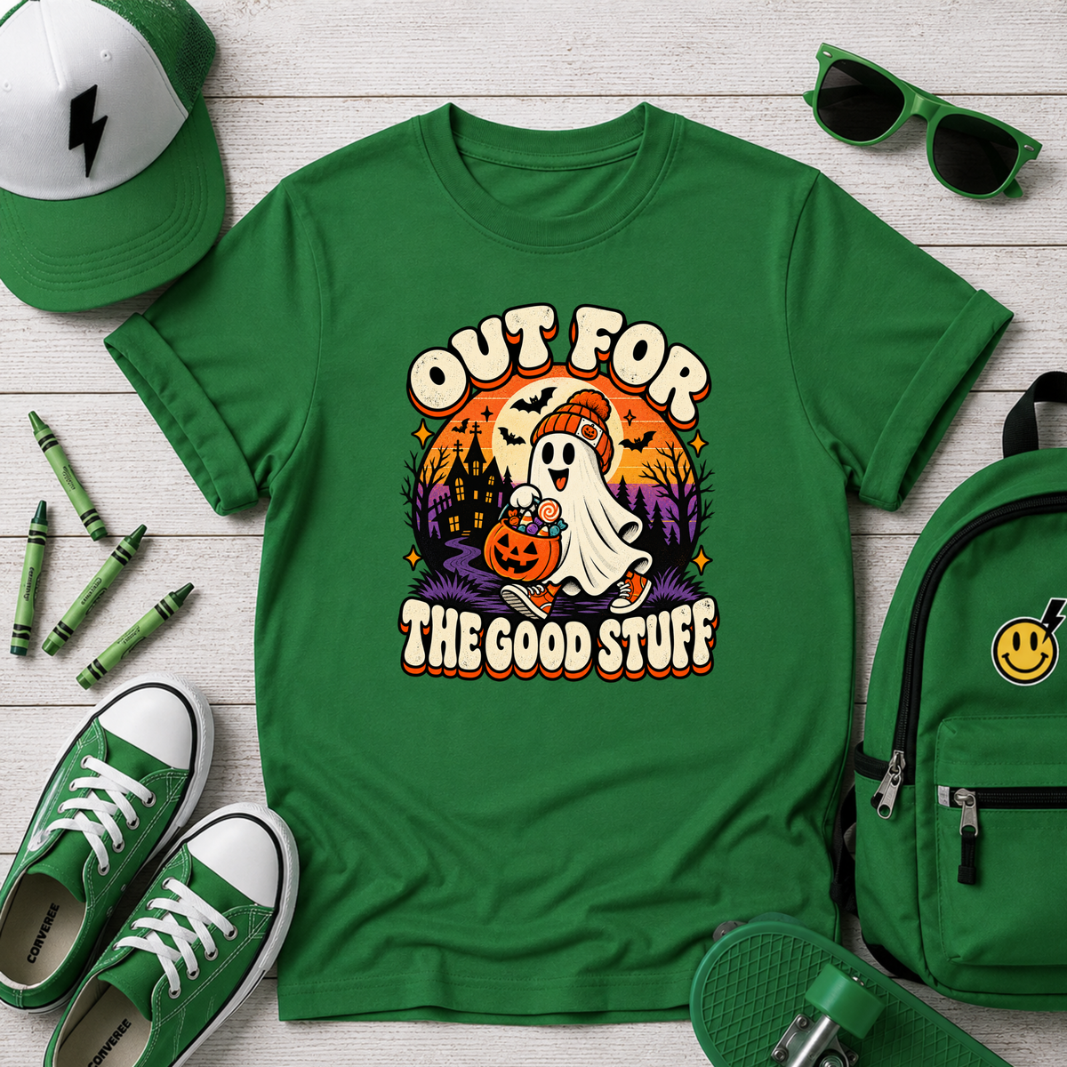 Kids Halloween Ghost Pumpkin Shirt "Out For The Good Stuff"