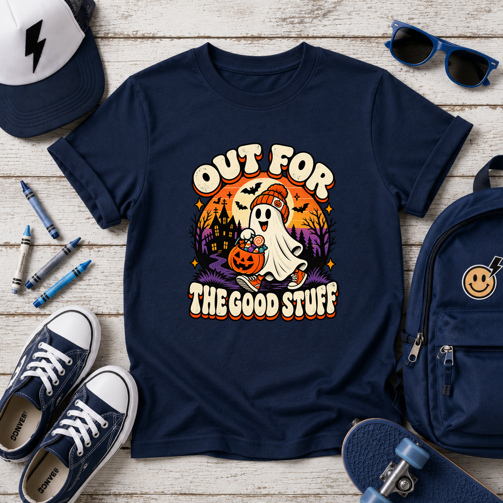 Kids Halloween Ghost Pumpkin Shirt "Out For The Good Stuff"