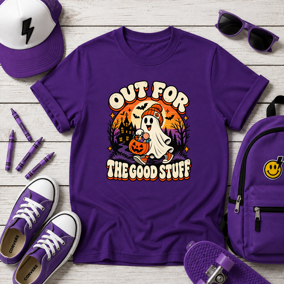 Kids Halloween Ghost Pumpkin Shirt "Out For The Good Stuff"