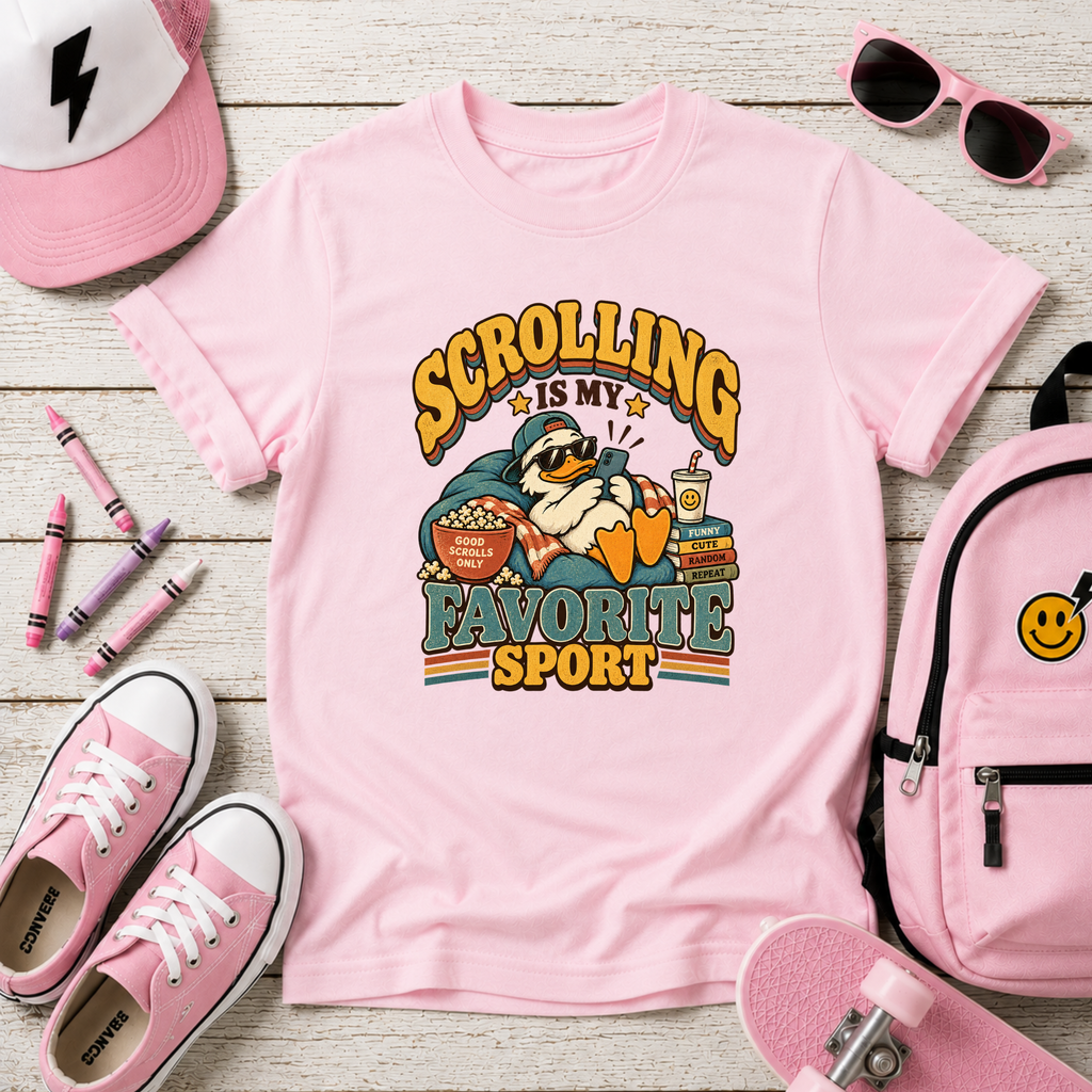 Kids cute “Scrolling Is My Favorite Sport” Retro Gamer Graphic Shirt