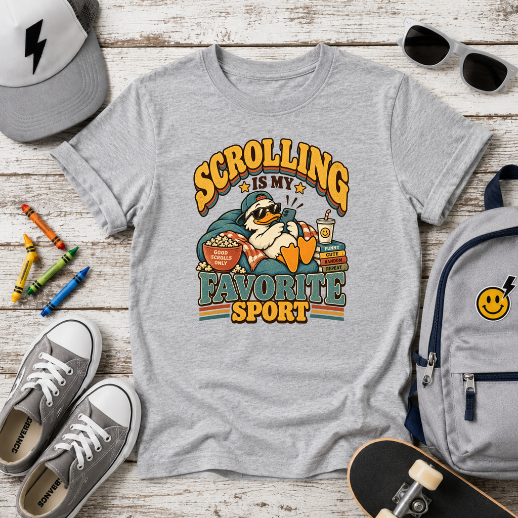 Kids cute “Scrolling Is My Favorite Sport” Retro Gamer Graphic Shirt