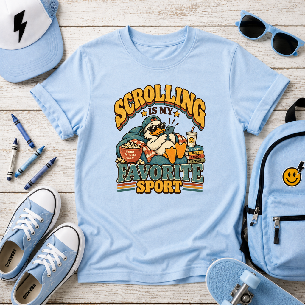 Kids cute “Scrolling Is My Favorite Sport” Retro Gamer Graphic Shirt