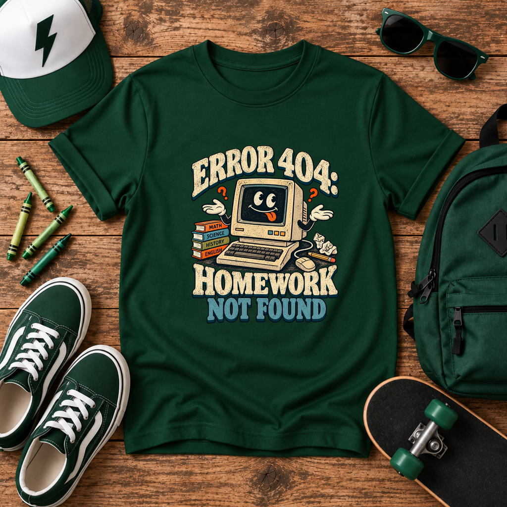 Kids Funny Retro School T-Shirt "Error 404 Homework Not Found"