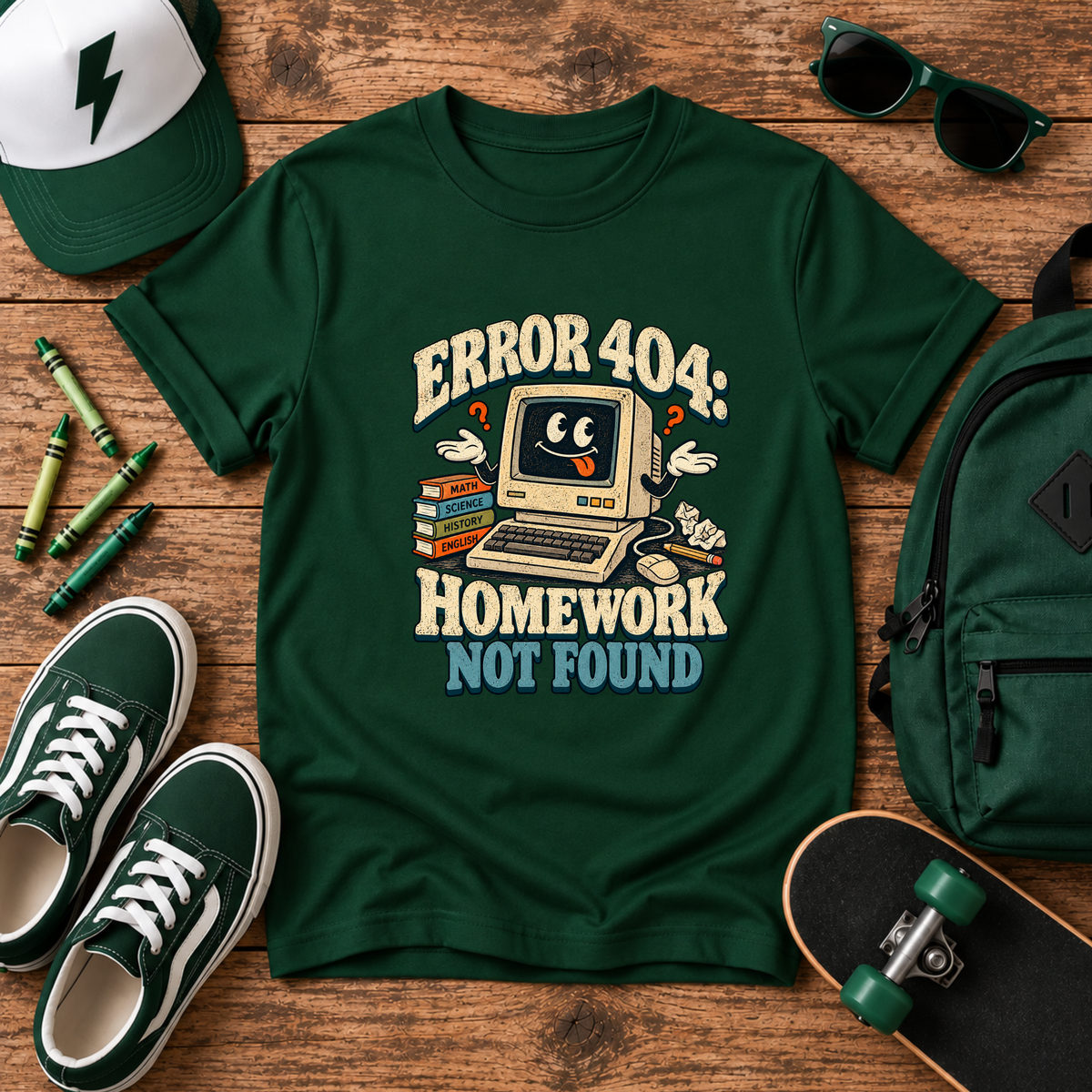 Kids Funny Retro School T-Shirt "Error 404 Homework Not Found"