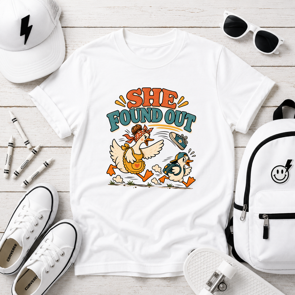 "She Found Out" Funny Goose Cartoon Shirt