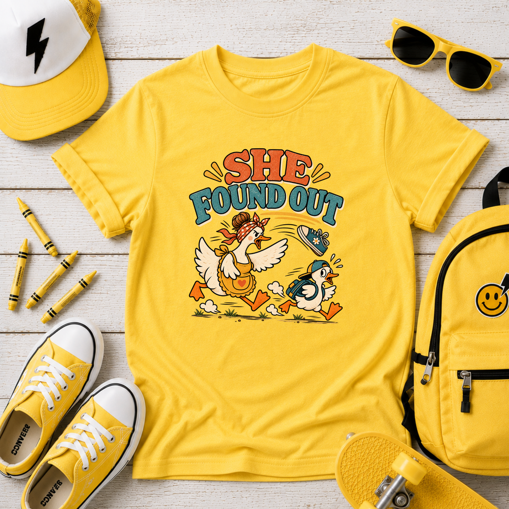 "She Found Out" Funny Goose Cartoon Shirt