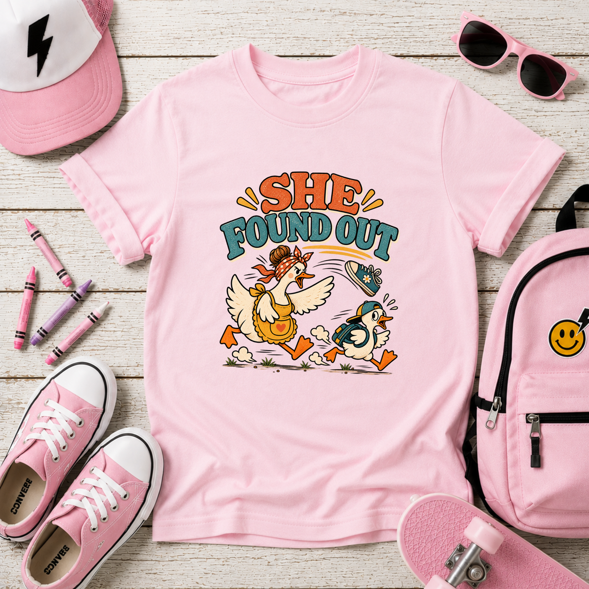 "She Found Out" Funny Goose Cartoon Shirt