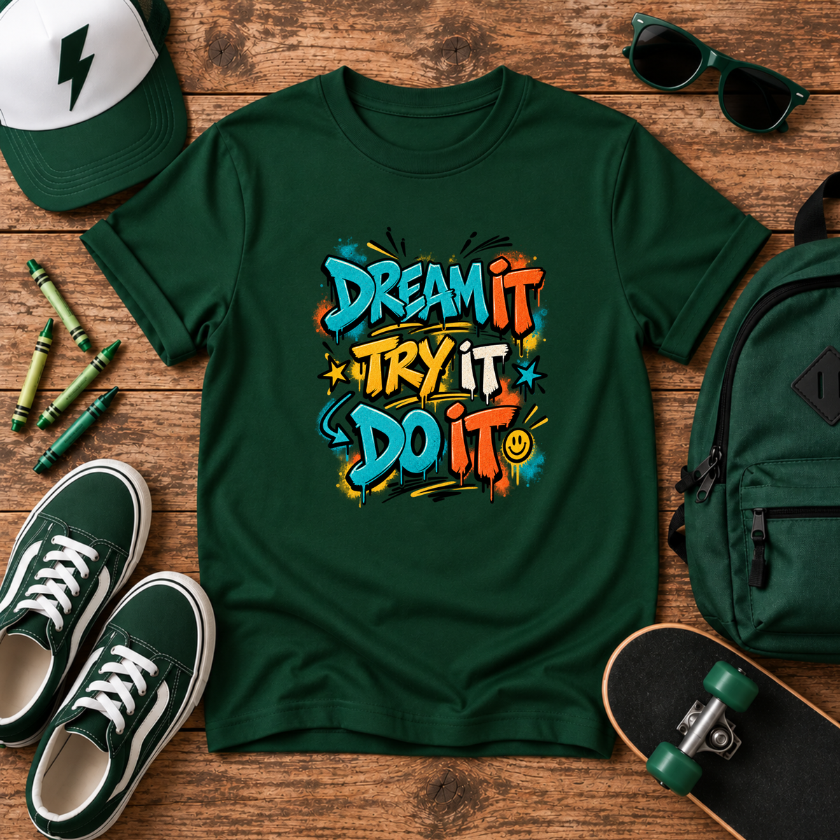 "Dream It, Try It, Do It" Motivational Graffiti Kids T-Shirt