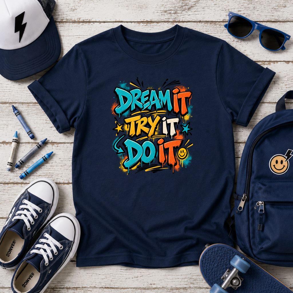 "Dream It, Try It, Do It" Motivational Graffiti Kids T-Shirt