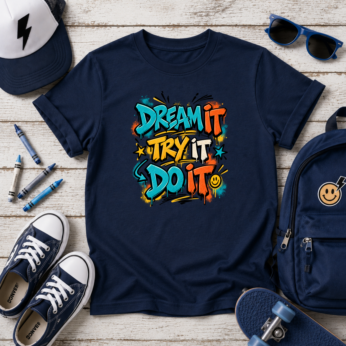 "Dream It, Try It, Do It" Motivational Graffiti Kids T-Shirt