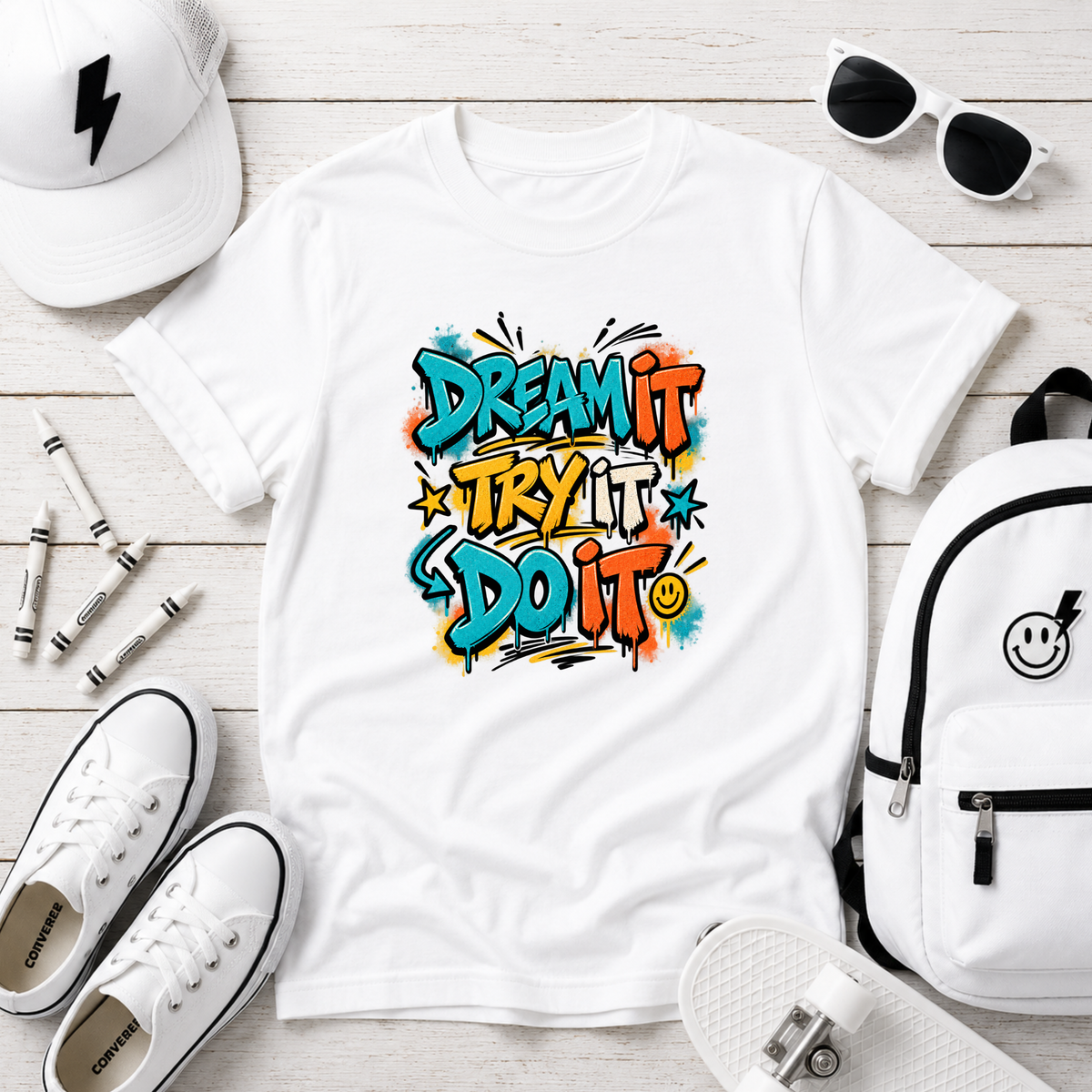 "Dream It, Try It, Do It" Motivational Graffiti Kids T-Shirt