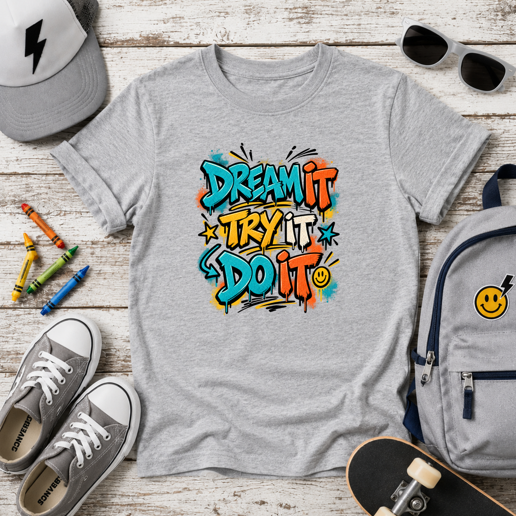 "Dream It, Try It, Do It" Motivational Graffiti Kids T-Shirt