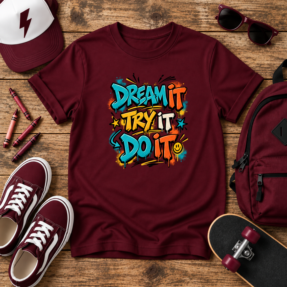 "Dream It, Try It, Do It" Motivational Graffiti Kids T-Shirt