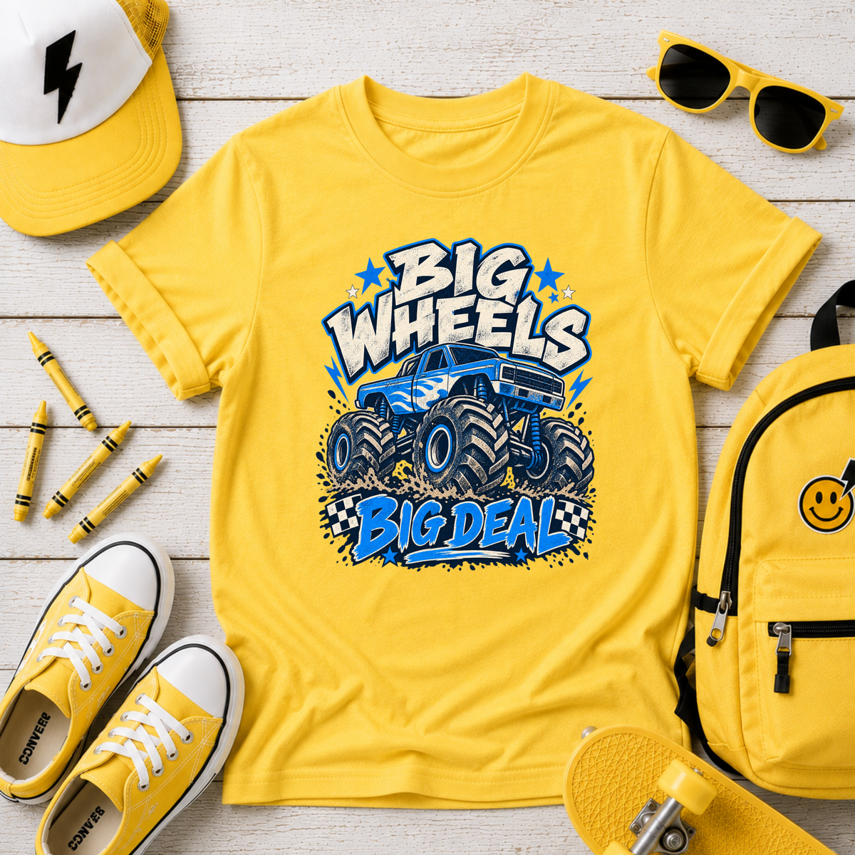 Kids "Big Wheels Big Deal" Monster Truck Graphic T-shirt