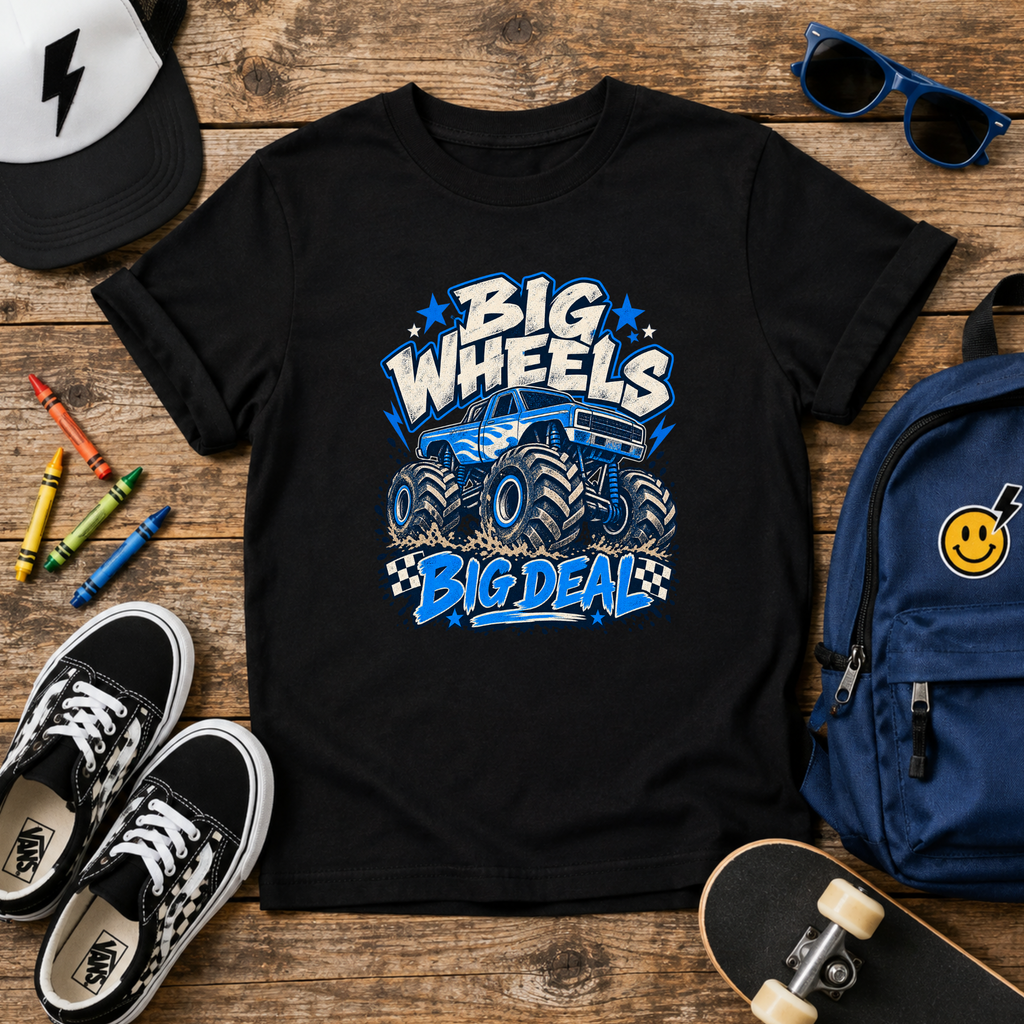 Kids "Big Wheels Big Deal" Monster Truck Graphic T-shirt