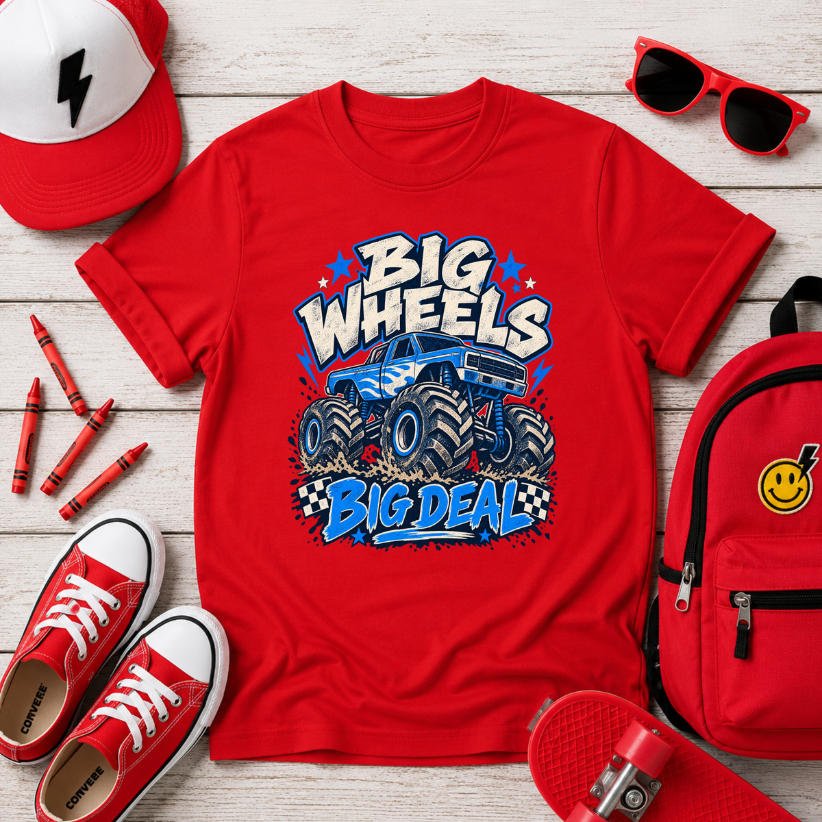 Kids "Big Wheels Big Deal" Monster Truck Graphic T-shirt