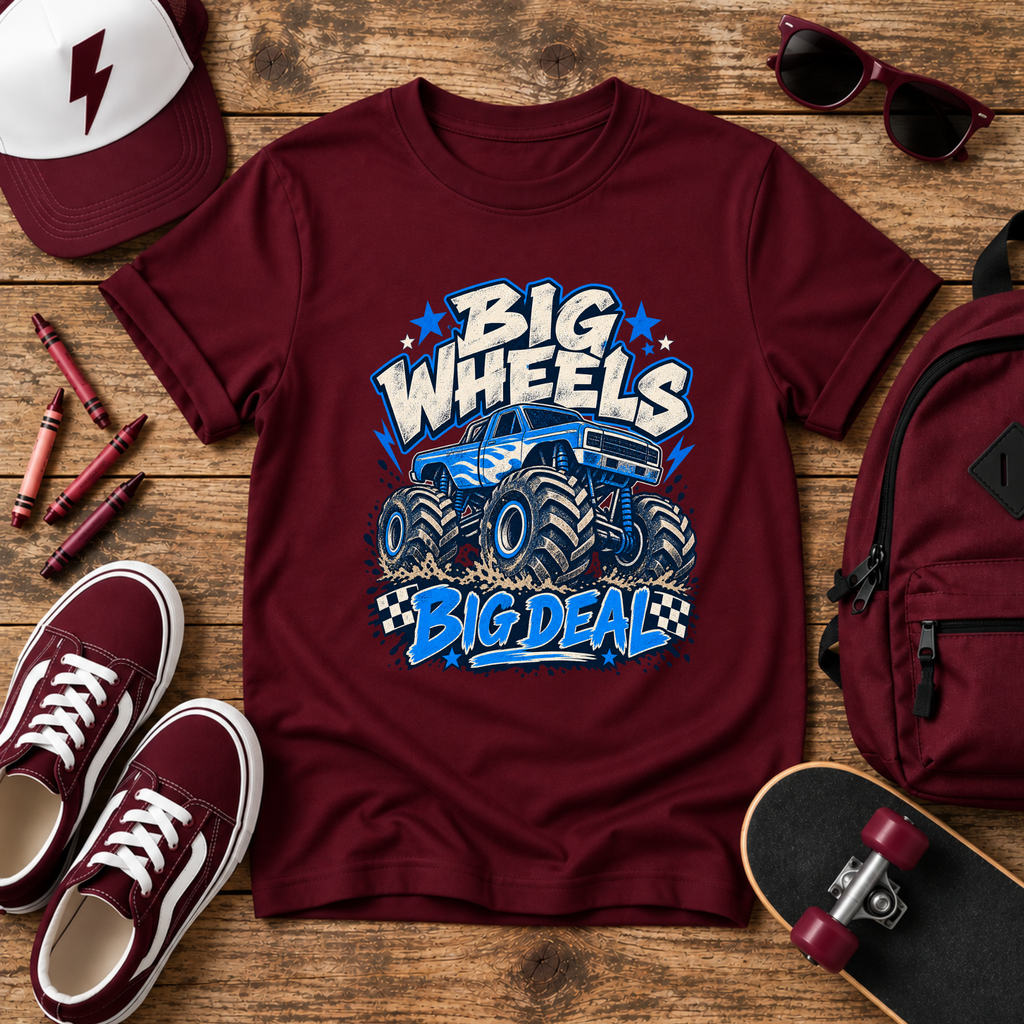 Kids "Big Wheels Big Deal" Monster Truck Graphic T-shirt