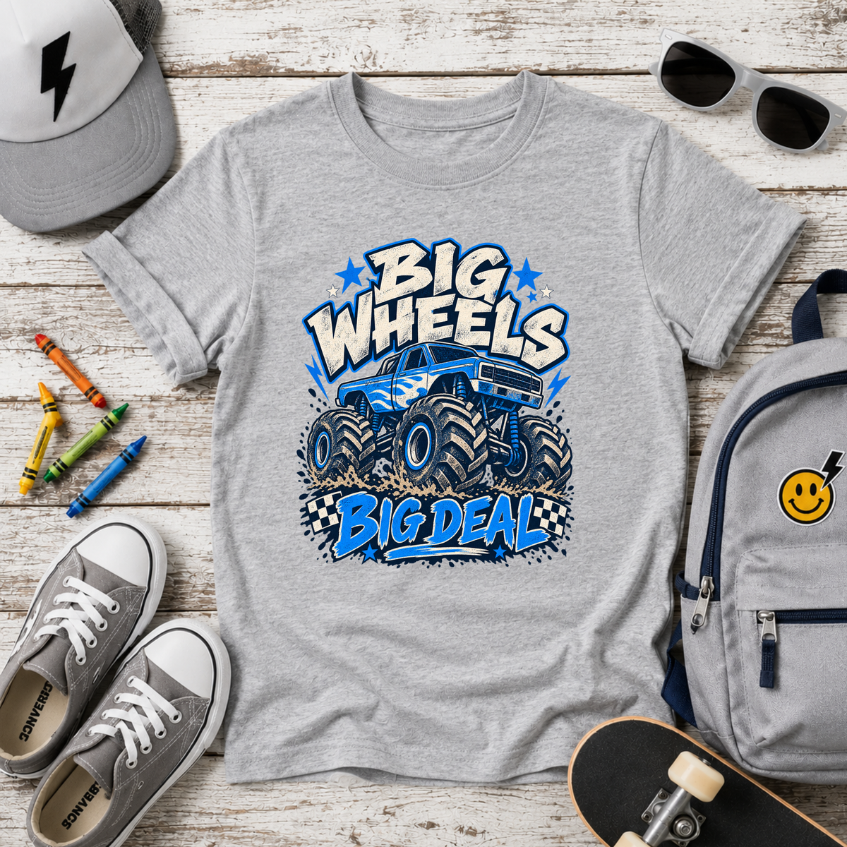 Kids "Big Wheels Big Deal" Monster Truck Graphic T-shirt