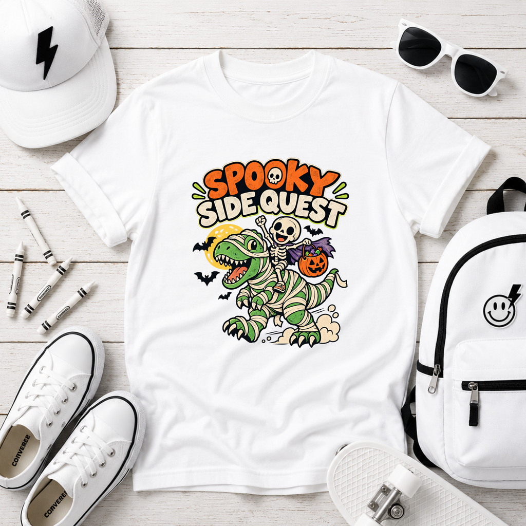 "Spooky Side Quest" Dino Kids Halloween Graphic T-Shirt