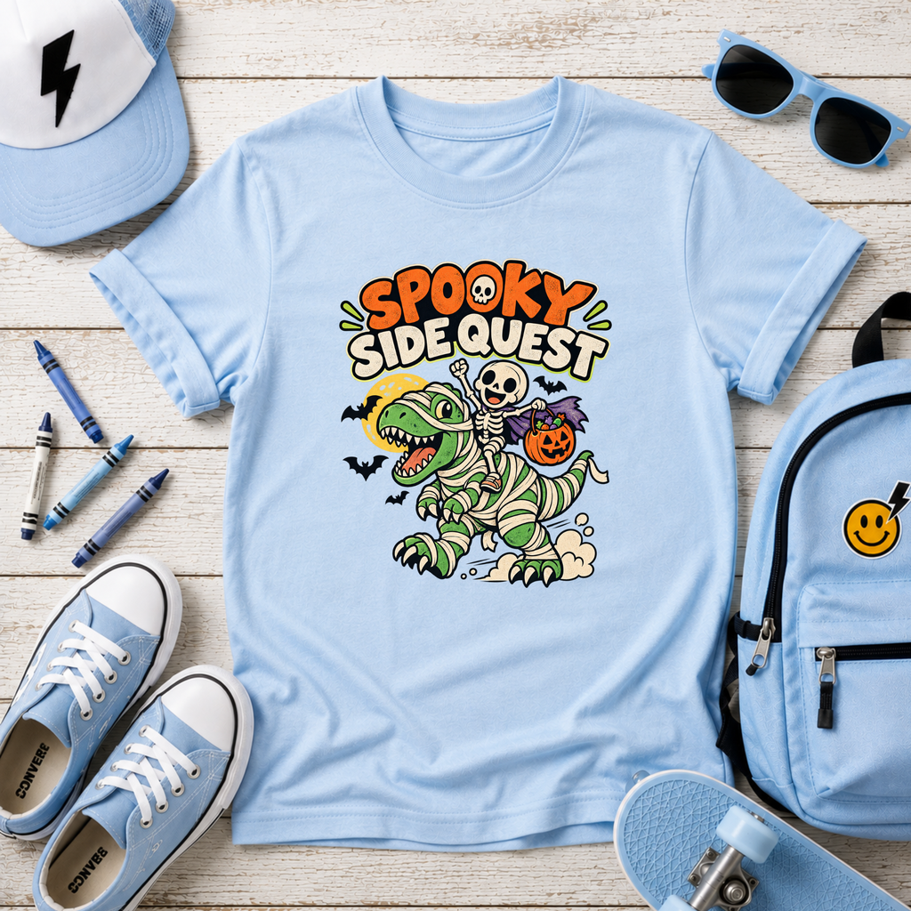 "Spooky Side Quest" Dino Kids Halloween Graphic T-Shirt