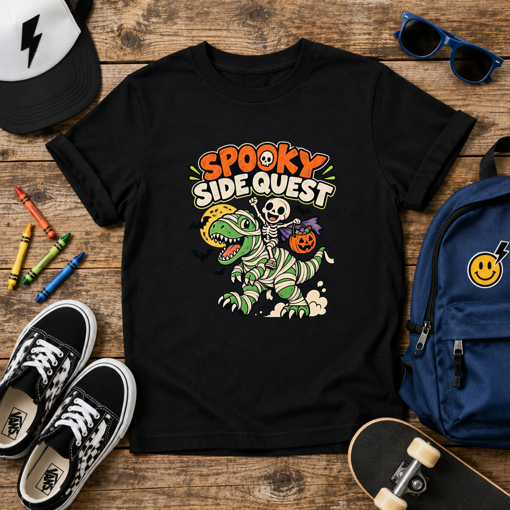 "Spooky Side Quest" Dino Kids Halloween Graphic T-Shirt