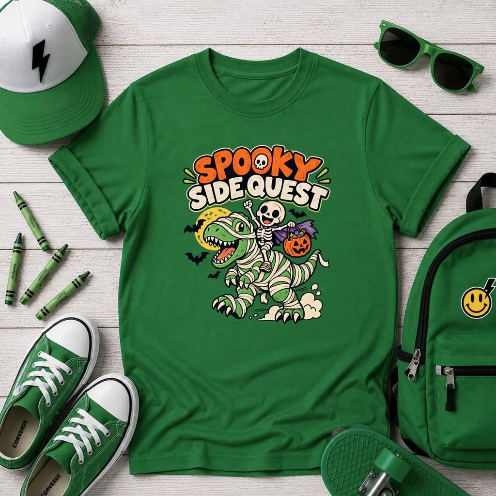 "Spooky Side Quest" Dino Kids Halloween Graphic T-Shirt