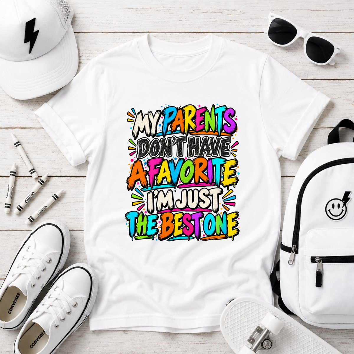Kids "My Parents Don’t Have A Favorite I’m Just The Best One" Colorful Funny Graphic Tee