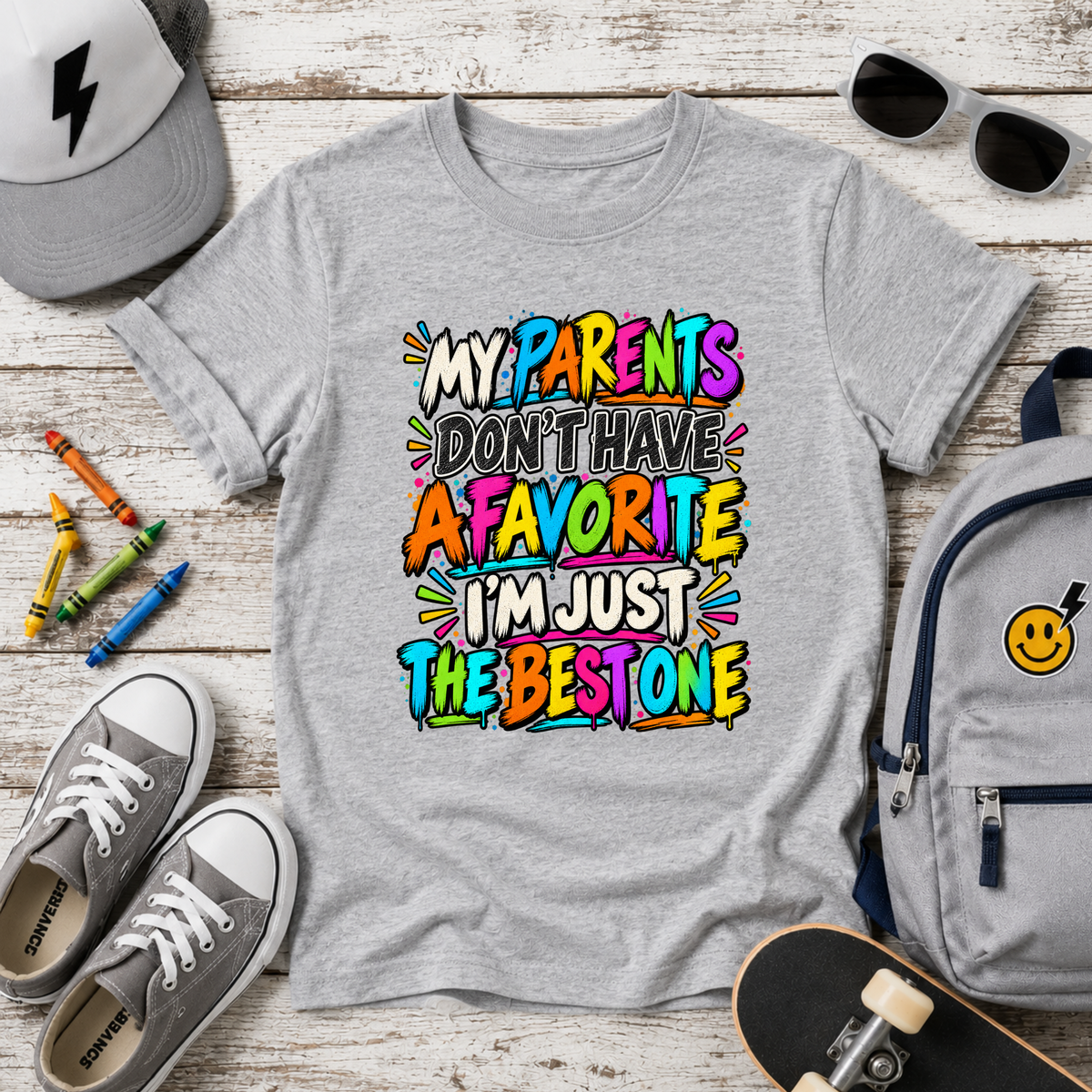 Kids "My Parents Don’t Have A Favorite I’m Just The Best One" Colorful Funny Graphic Tee