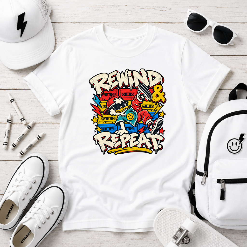 Kids "Rewind & Repeat" Retro Skate Graphic T-shirt