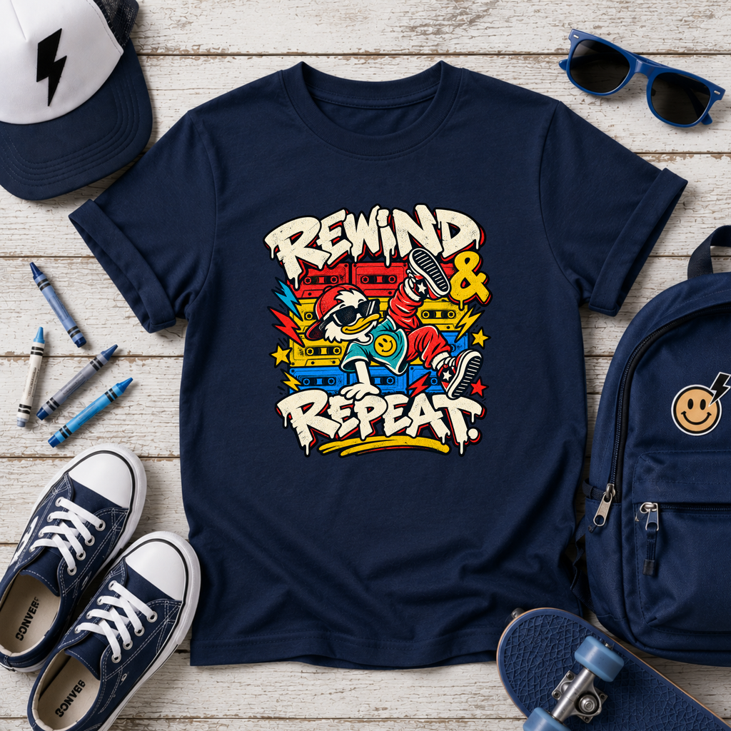 Kids "Rewind & Repeat" Retro Skate Graphic T-shirt