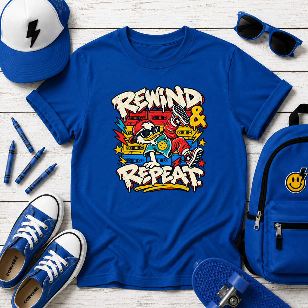 Kids "Rewind & Repeat" Retro Skate Graphic T-shirt