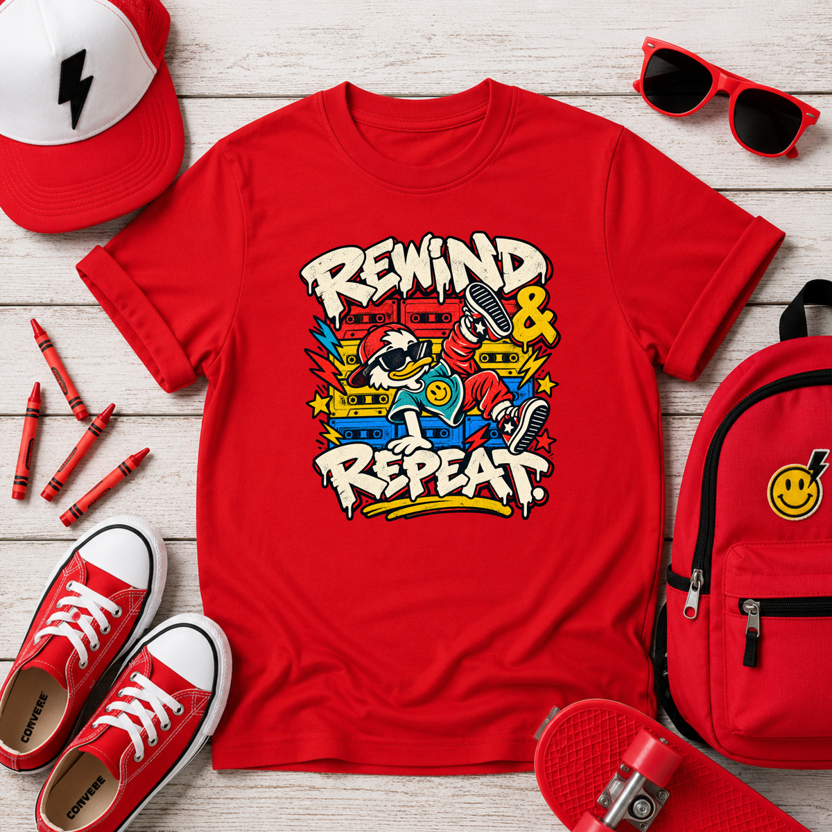 Kids "Rewind & Repeat" Retro Skate Graphic T-shirt