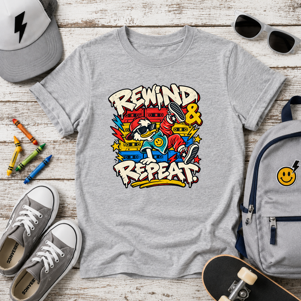 Kids "Rewind & Repeat" Retro Skate Graphic T-shirt