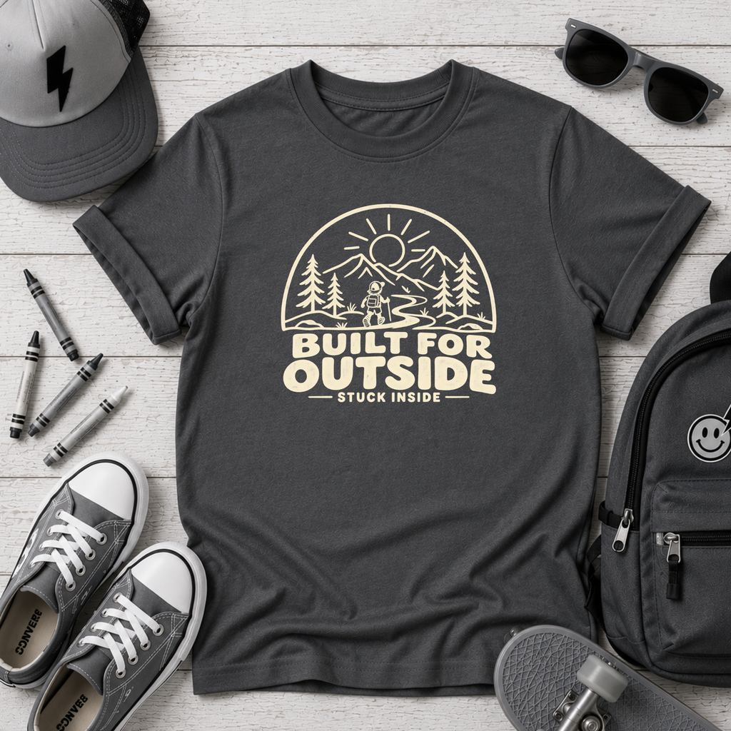 Kids Adventure "Built for Outside" Retro Camping Graphic T-Shirt