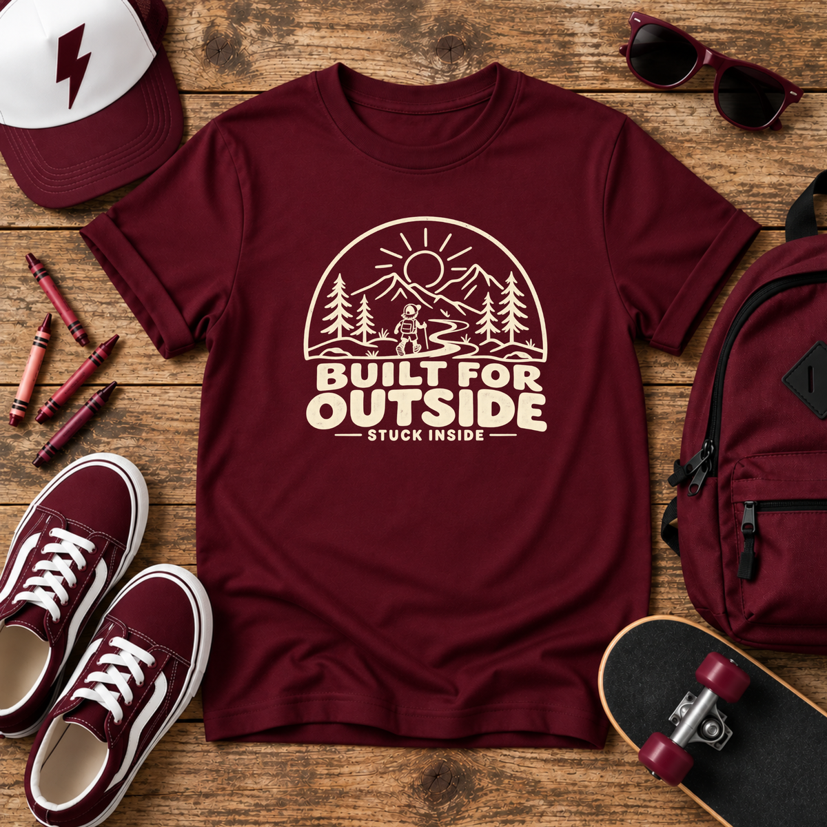 Kids Adventure "Built for Outside" Retro Camping Graphic T-Shirt