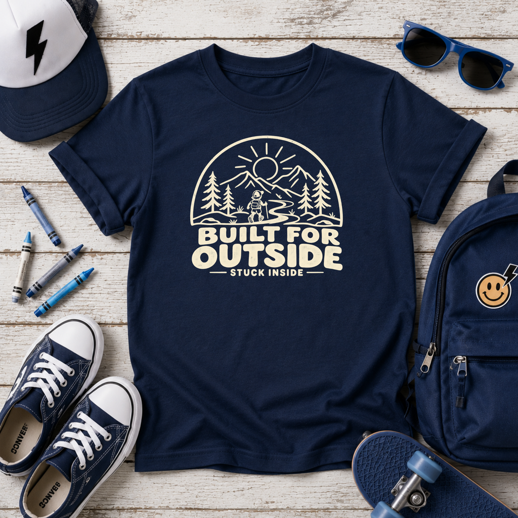 Kids Adventure "Built for Outside" Retro Camping Graphic T-Shirt