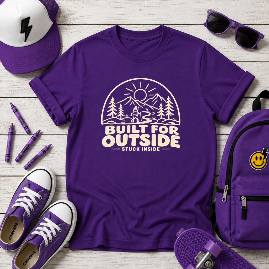 Kids Adventure "Built for Outside" Retro Camping Graphic T-Shirt