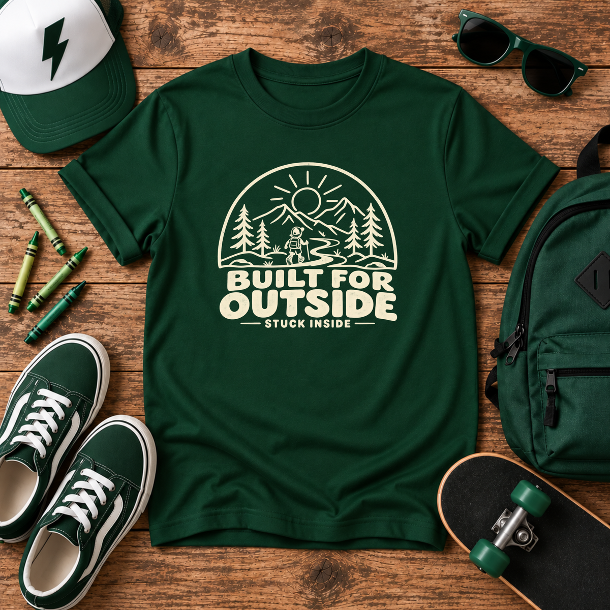 Kids Adventure "Built for Outside" Retro Camping Graphic T-Shirt