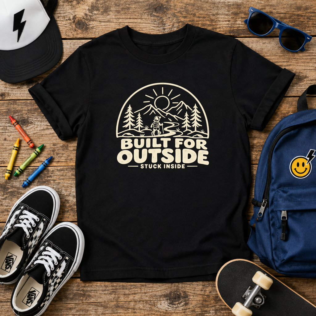 Kids Adventure "Built for Outside" Retro Camping Graphic T-Shirt