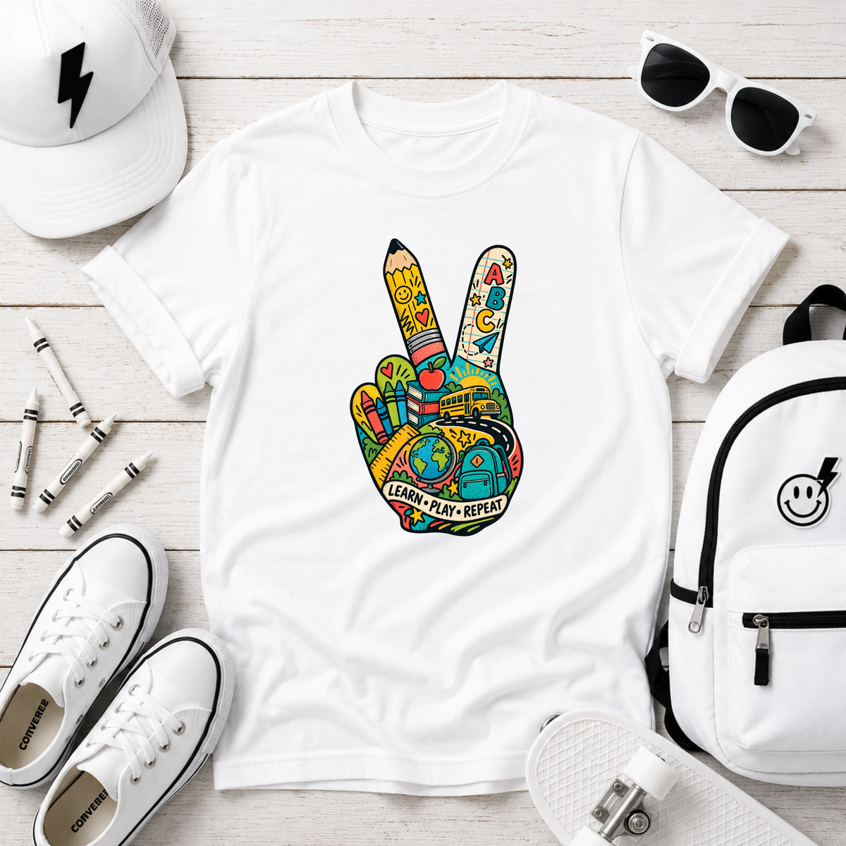 Kids "Colorful Peace" Sign Graphic T‑Shirt